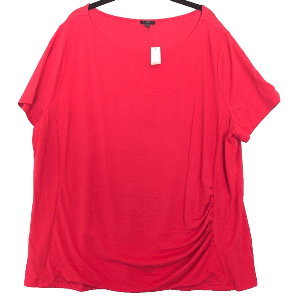 Talbots Shirt Womens Plus 3X Red Crew Neck Top Casual Soft Ruched Casual Basic